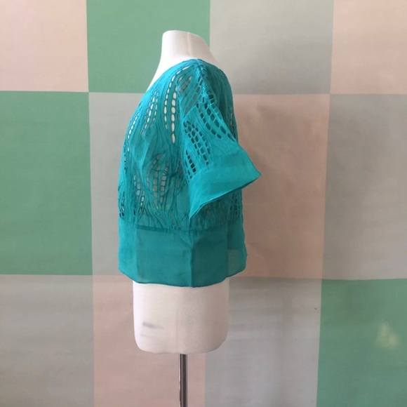 TRACY REESE LAB Green eyelet lace cropped top size small ANTHROPOLOGIE blouse - Picture 3 of 6